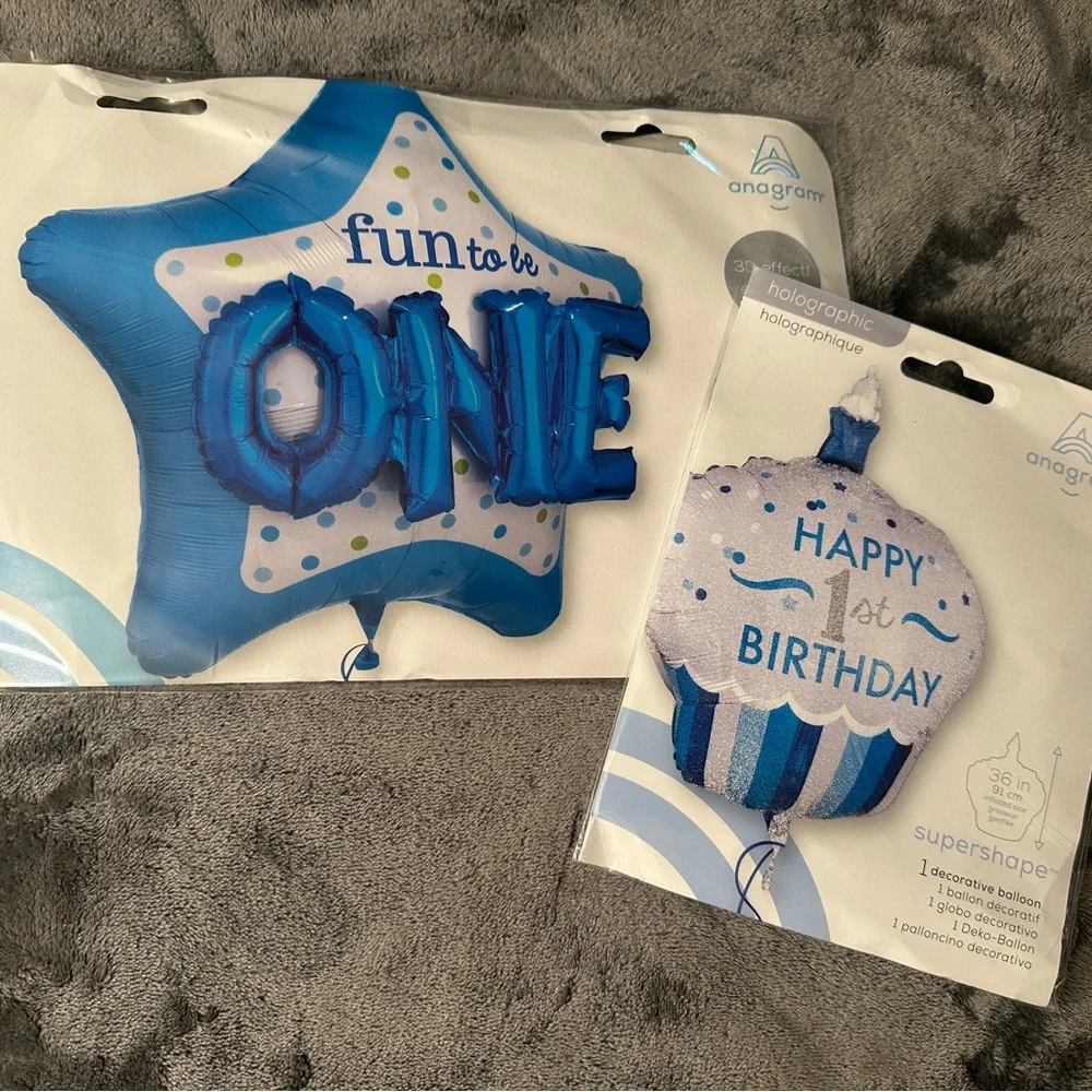 Baby Boy 1st Birthday Party Decorations Balloons Blue White 3D Cupcake Jumbo